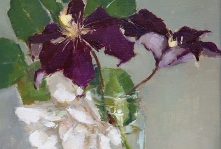 Clematis and Rose in Jar 622841870 768x517