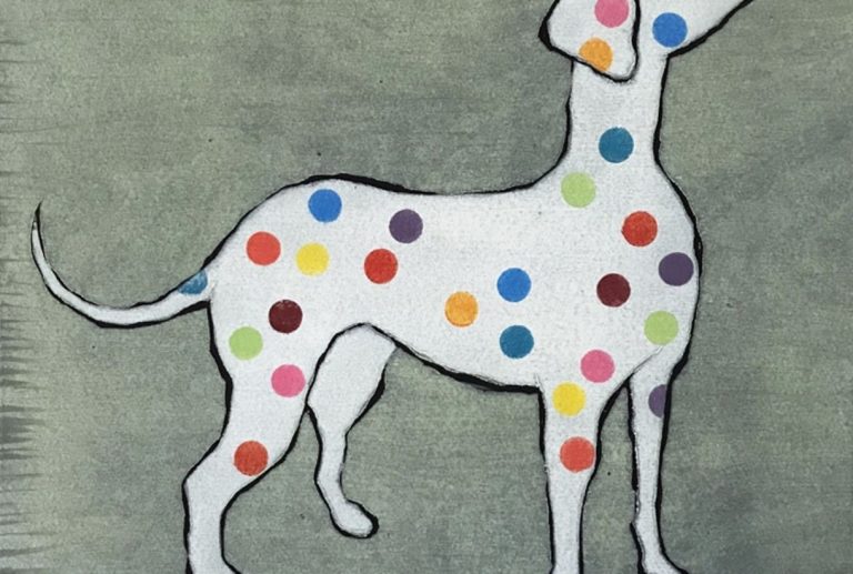 Mychael Barratt Damien Hirst s dog   woodcut 1  1567684212 768x517
